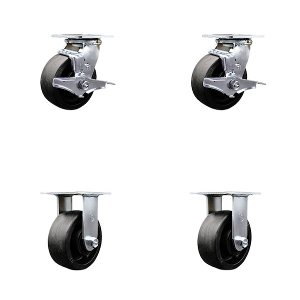 Service Caster 5 Inch Glass Filled Nylon Caster Set with Roller Bearings 2 Brakes 2 Rigid SCC SCC-30CS520-GFNR-TLB-2-R-2 - main